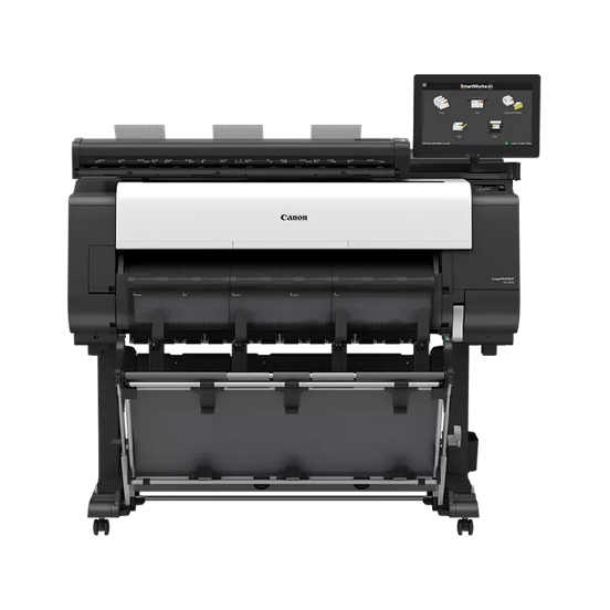 Canon imagePROGRAF TX-3310 – pohled zepředu Canon imagePROGRAF TX-3310 – kompletní MFP sestava se samostatně účtovaným skenerem Z36 a RU-34, pohled zepředu